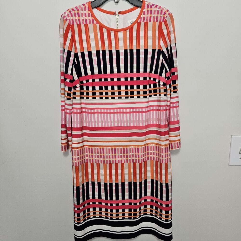 Eliza J Womens Geometric Print Jersey Knit Shift Dress Pink Orange size 2